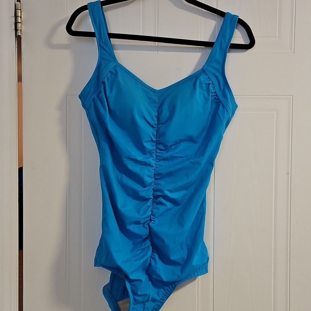 MAXINE Womens Size 14 Large Blue Swimsuit One Piece Scrunch Unworn NWT